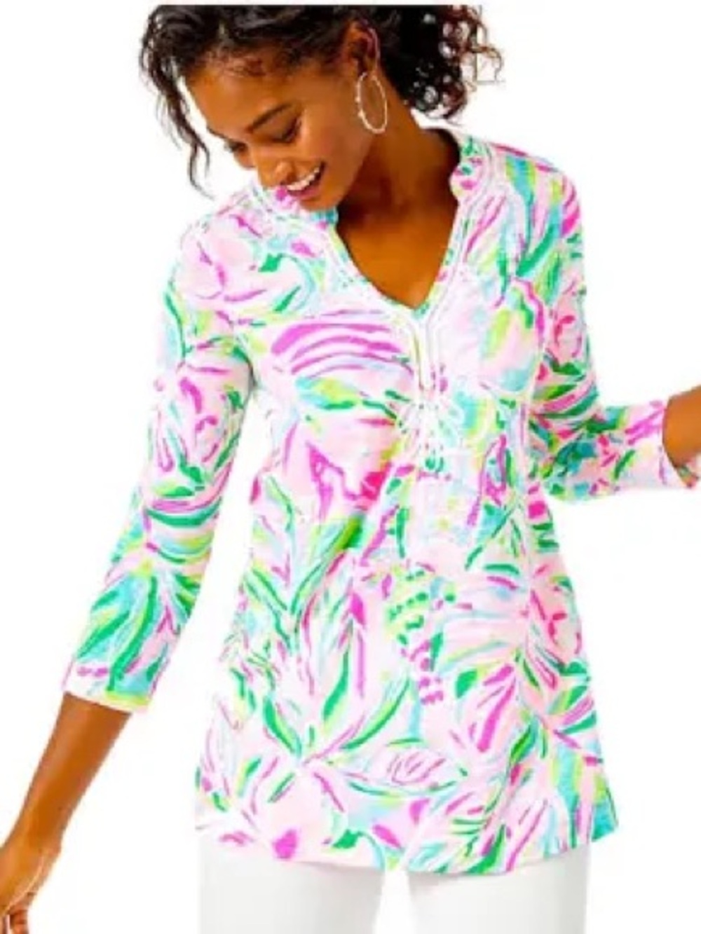 Lilly Pulitzer Kaia Knit Tunic Size Small Green and Pink